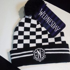 Wednesday Addams Family Checkered Knit Hat Keeps Heat In & Your Style